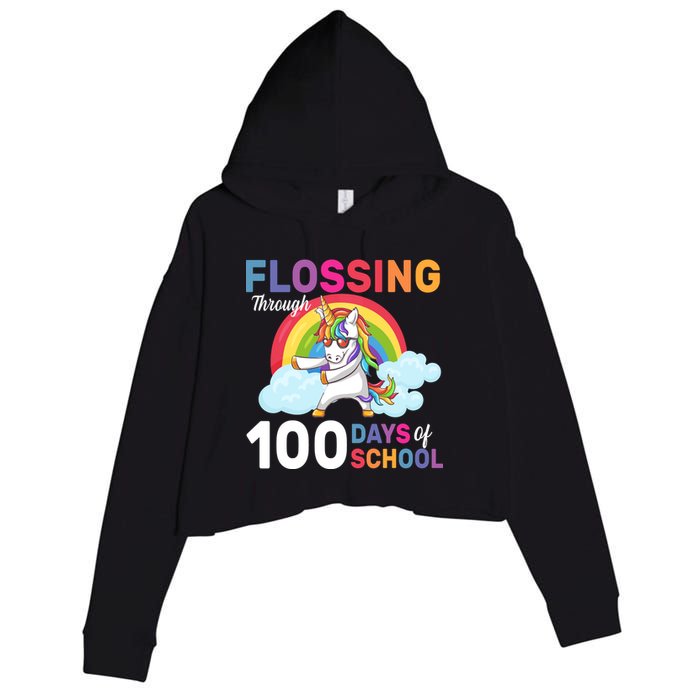 Flossing Unicorn Through 100 days Of School Crop Fleece Hoodie