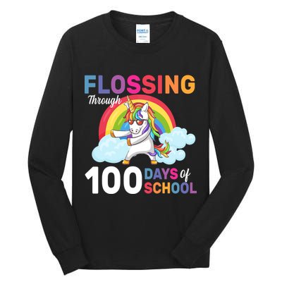 Flossing Unicorn Through 100 days Of School Tall Long Sleeve T-Shirt