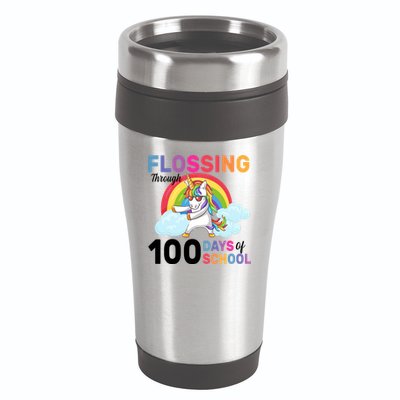 Flossing Unicorn Through 100 days Of School 16oz Travel Tumbler