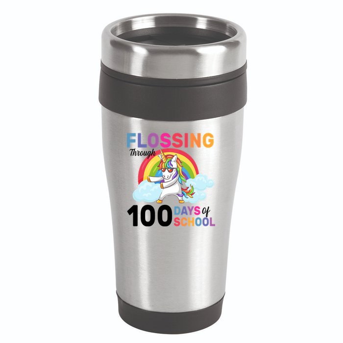 Flossing Unicorn Through 100 days Of School 16oz Travel Tumbler