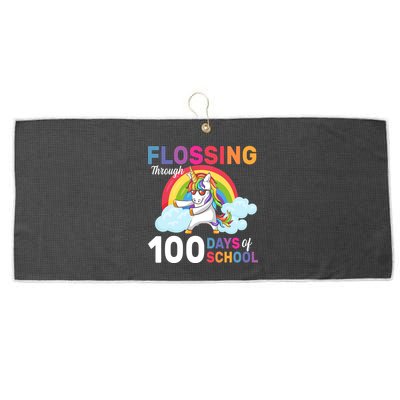 Flossing Unicorn Through 100 days Of School Large Microfiber Waffle Golf Towel