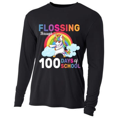 Flossing Unicorn Through 100 days Of School Cooling Performance Long Sleeve Crew