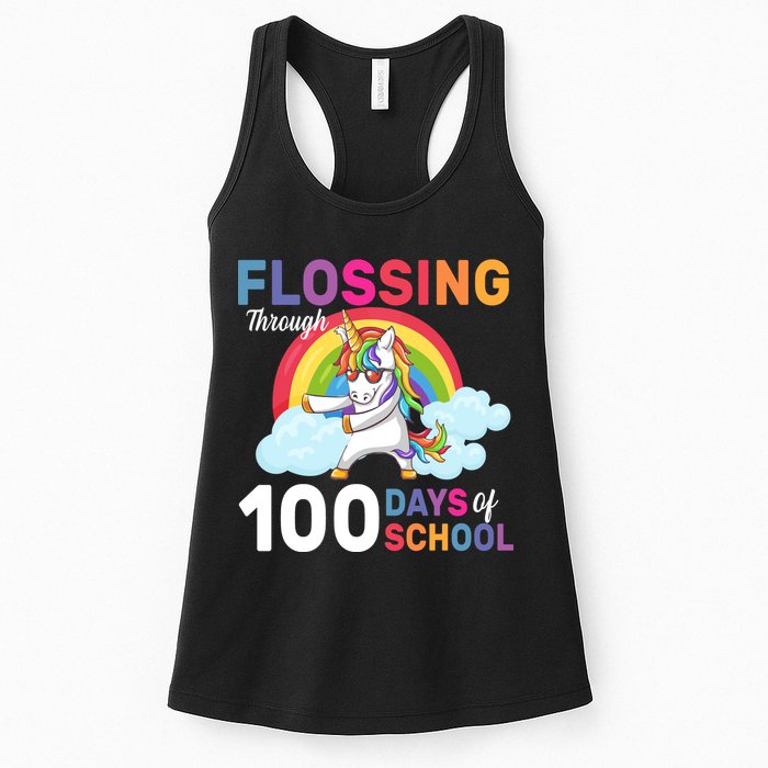 Flossing Unicorn Through 100 days Of School Womens Tank Top