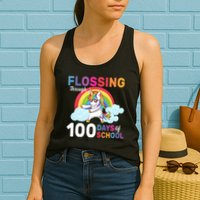 Flossing Unicorn Through 100 days Of School Womens Tank Top