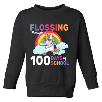 Flossing Unicorn Through 100 days Of School Toddler Sweatshirt