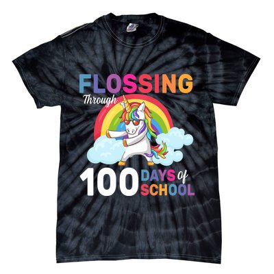 Flossing Unicorn Through 100 days Of School Tie-Dye T-Shirt