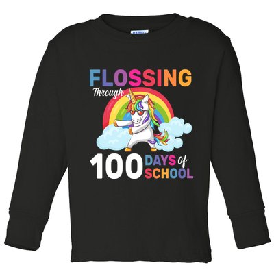 Flossing Unicorn Through 100 days Of School Toddler Long Sleeve Shirt