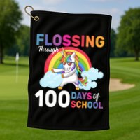 Flossing Unicorn Through 100 days Of School Golf Towel