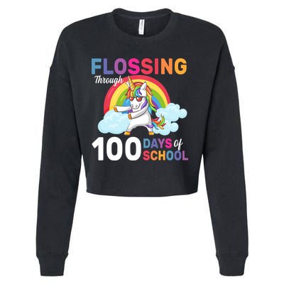 Flossing Unicorn Through 100 days Of School Cropped Pullover Crew