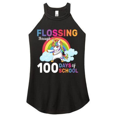 Flossing Unicorn Through 100 days Of School Women's Perfect Tri Rocker Tank
