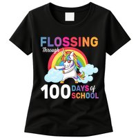Flossing Unicorn Through 100 days Of School Womens T-Shirt