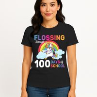 Flossing Unicorn Through 100 days Of School Womens T-Shirt