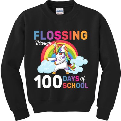 Flossing Unicorn Through 100 days Of School Kids Sweatshirt