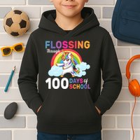 Flossing Unicorn Through 100 days Of School Kids Hoodie
