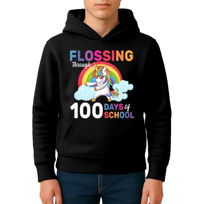 Flossing Unicorn Through 100 days Of School Kids Hoodie