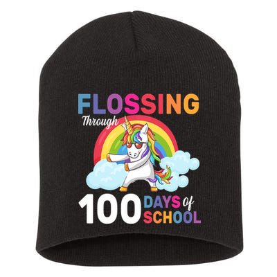 Flossing Unicorn Through 100 days Of School Short Acrylic Beanie