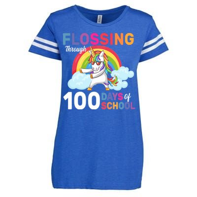 Flossing Unicorn Through 100 days Of School Enza Ladies Jersey Football T-Shirt