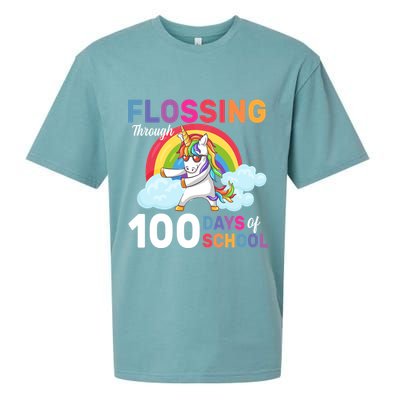 Flossing Unicorn Through 100 days Of School Sueded Cloud Jersey T-Shirt