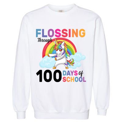 Flossing Unicorn Through 100 days Of School Garment-Dyed Sweatshirt