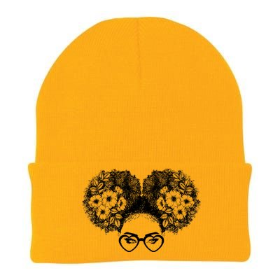 Flower Afro Puffs Knit Cap Winter Beanie