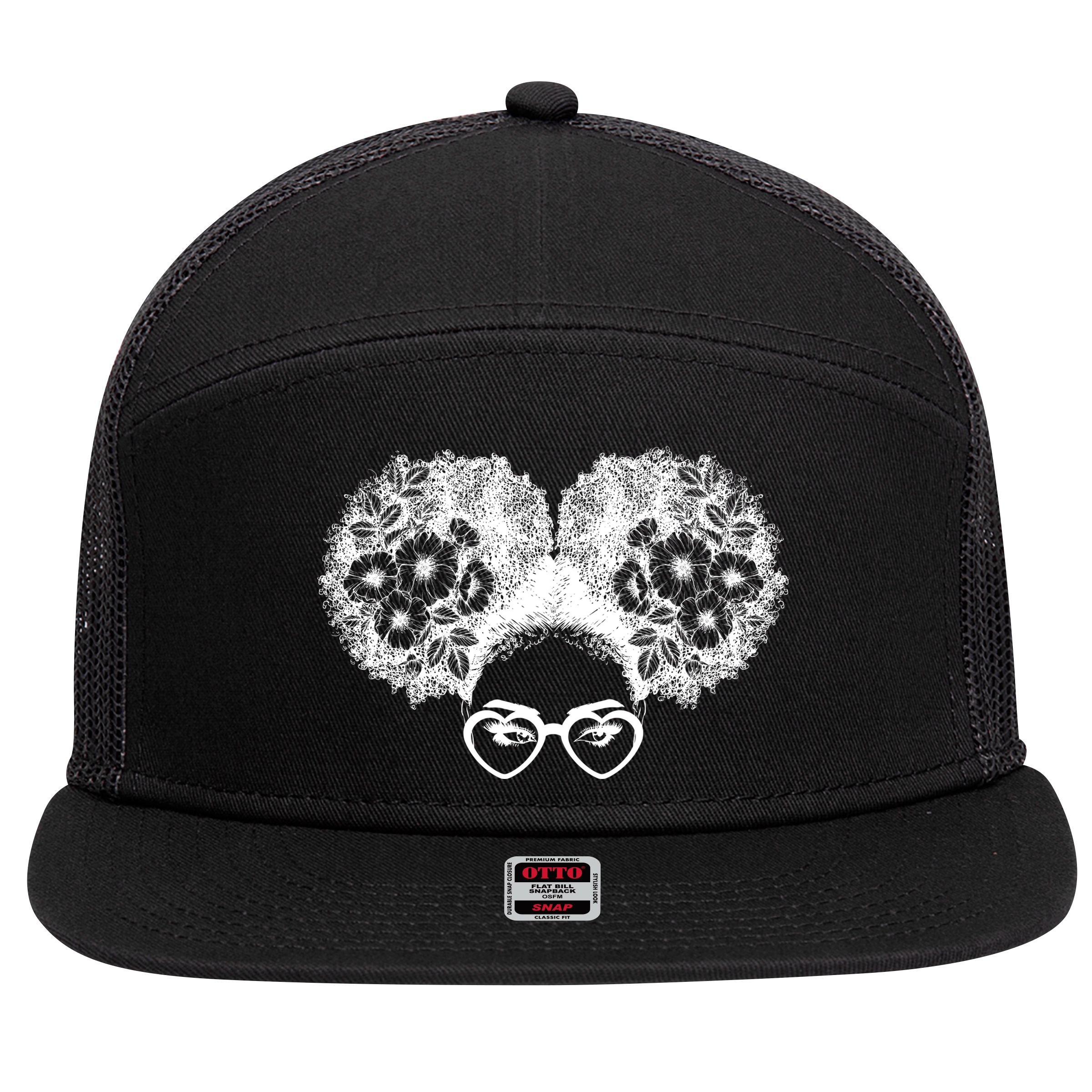 Flower Afro Puffs 7 Panel Mesh Trucker Snapback Hat