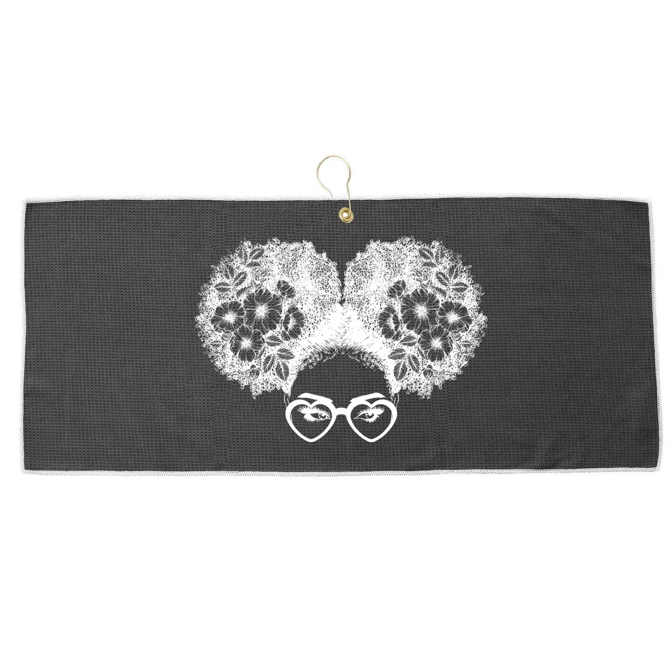 Flower Afro Puffs Large Microfiber Waffle Golf Towel