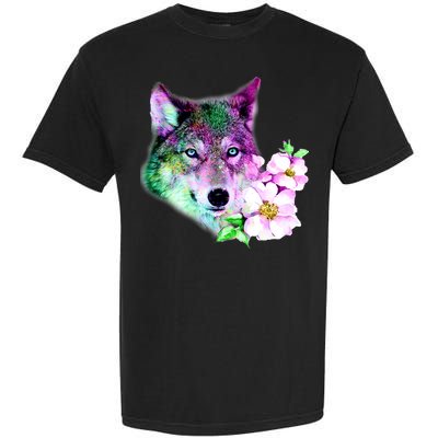 Flower Colorful Wilderness Wolf Garment-Dyed Heavyweight T-Shirt