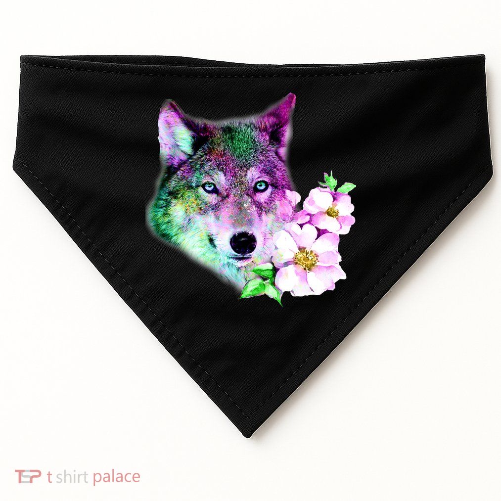 Flower Colorful Wilderness Wolf USA-Made Doggie Bandana