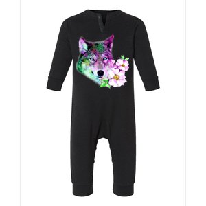 Flower Colorful Wilderness Wolf Infant Fleece One Piece