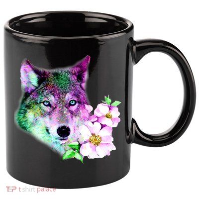 Flower Colorful Wilderness Wolf 11oz C Handle Ceramic Mug