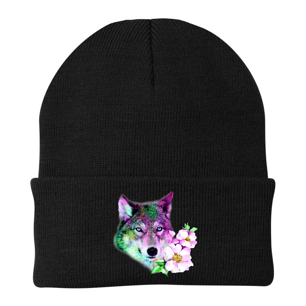 Flower Colorful Wilderness Wolf Beanie