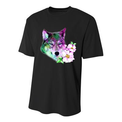 Flower Colorful Wilderness Wolf Youth Performance Sprint T-Shirt