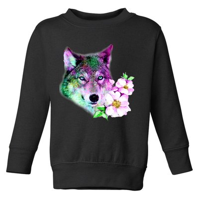 Flower Colorful Wilderness Wolf Toddler Sweatshirt