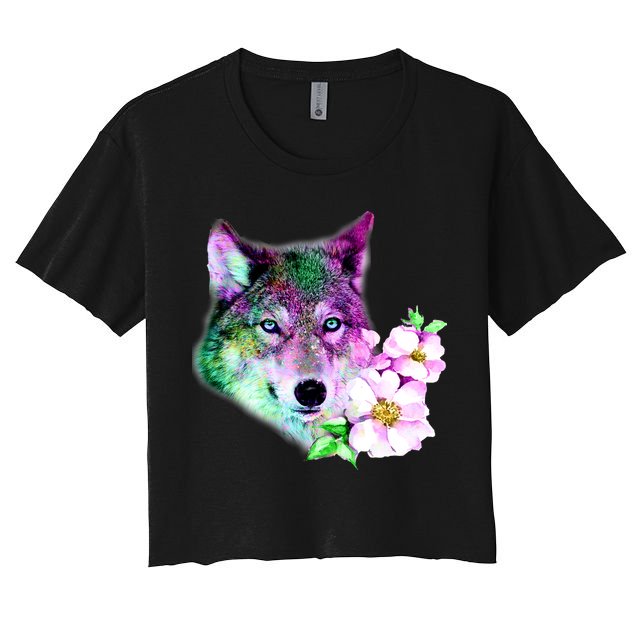 Flower Colorful Wilderness Wolf Crop Top