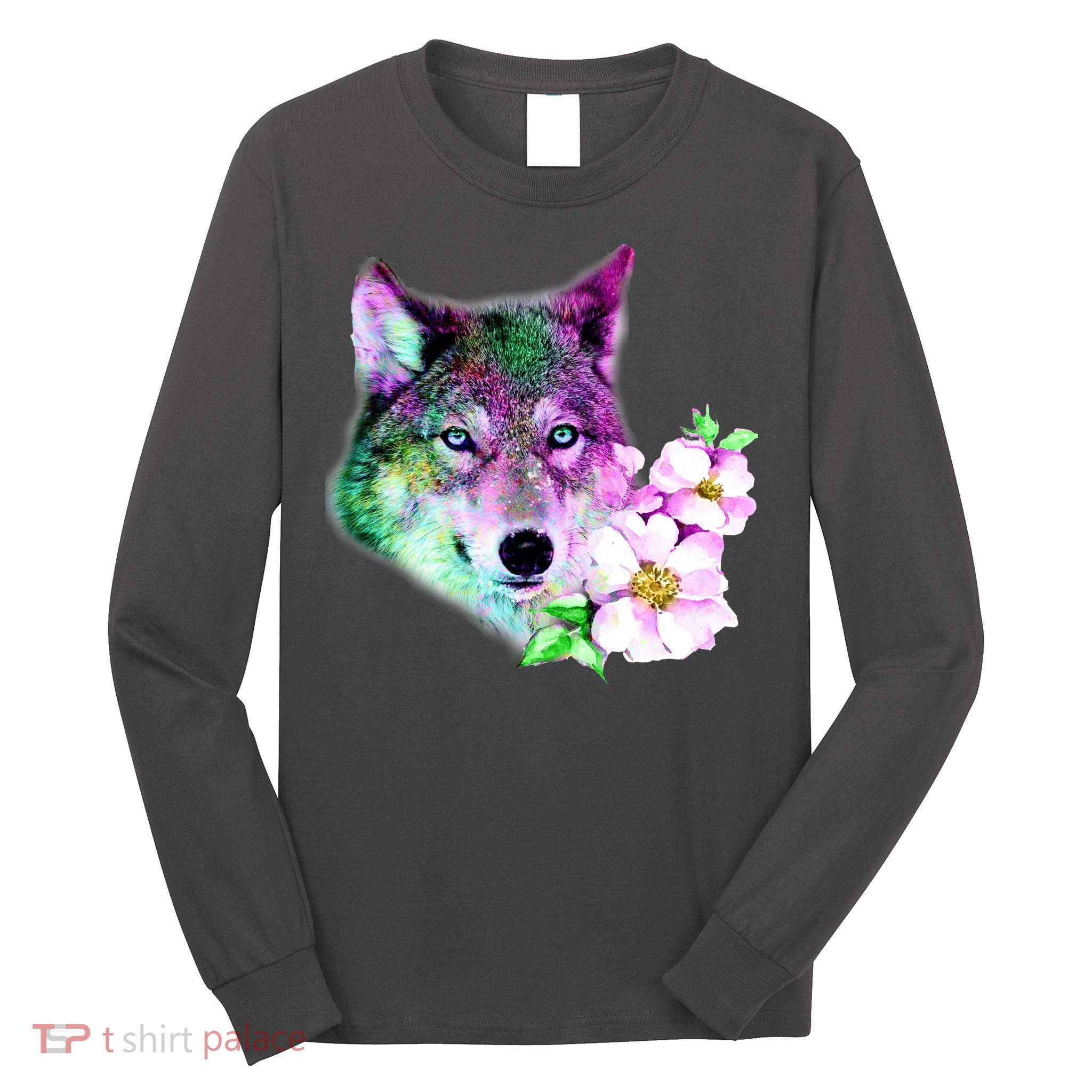 Flower Colorful Wilderness Wolf Long Sleeve Shirt