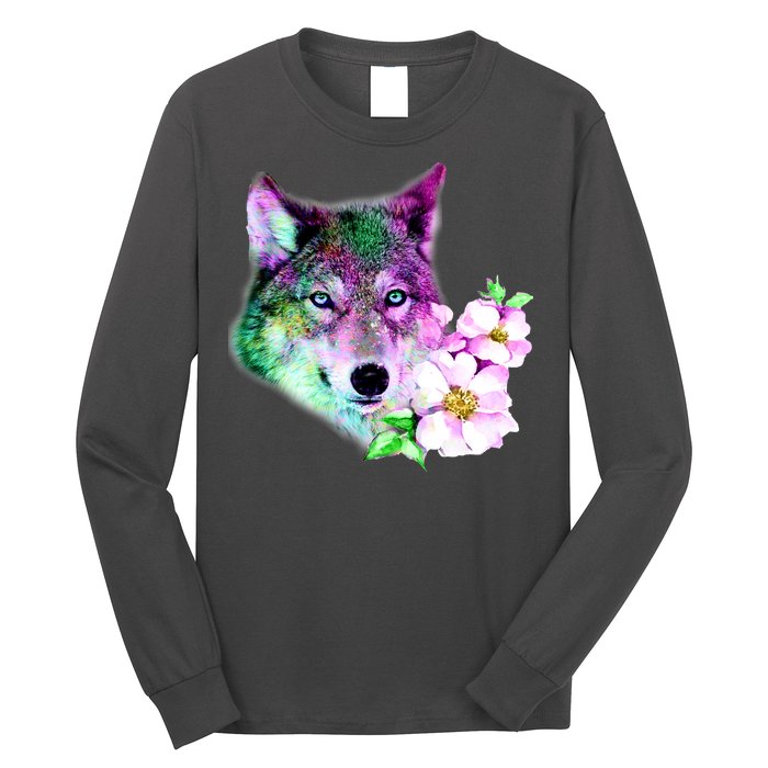 Flower Colorful Wilderness Wolf Long Sleeve Shirt