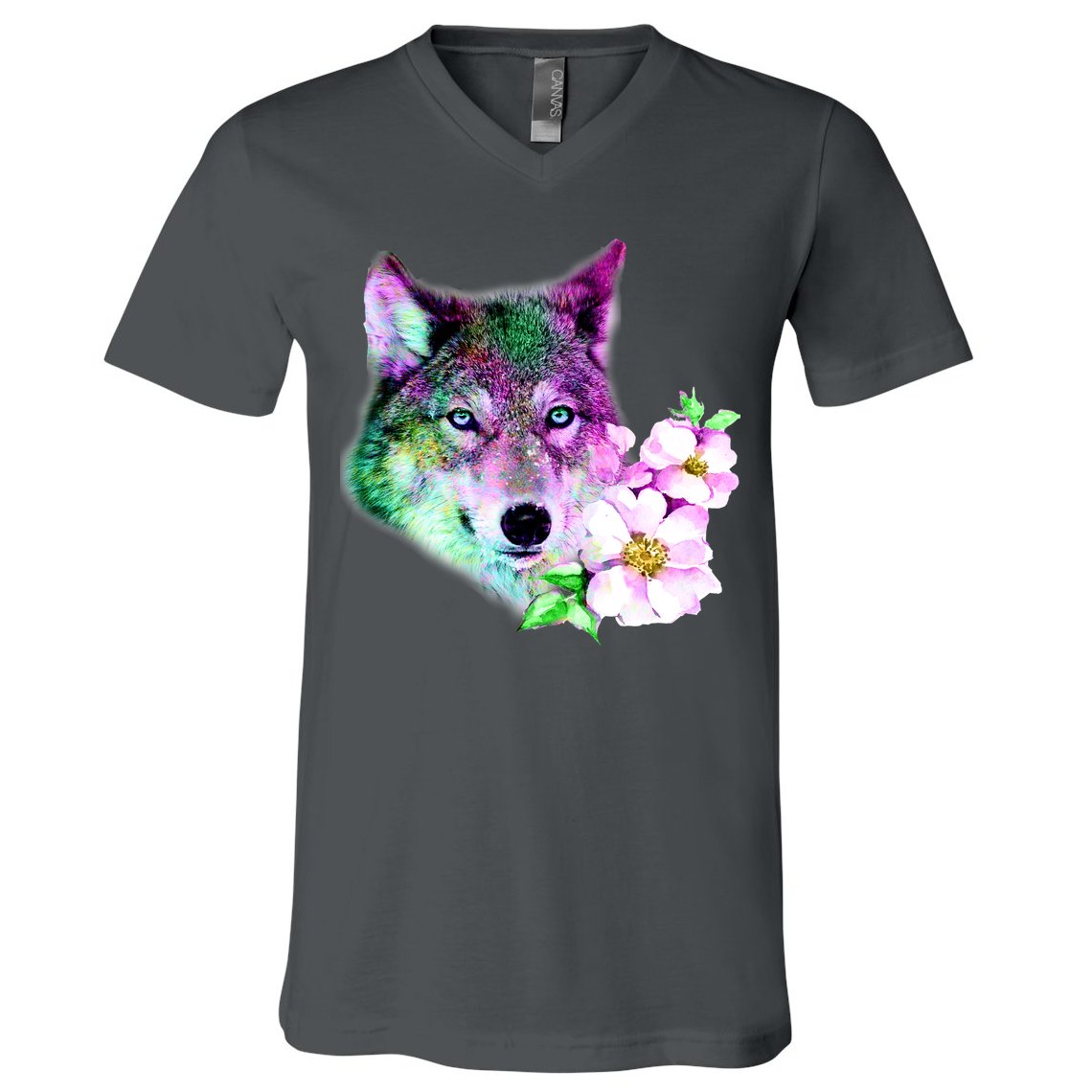 Flower Colorful Wilderness Wolf V-Neck T-Shirt