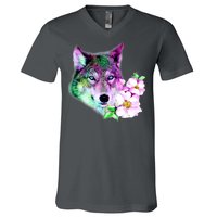 Flower Colorful Wilderness Wolf V-Neck T-Shirt