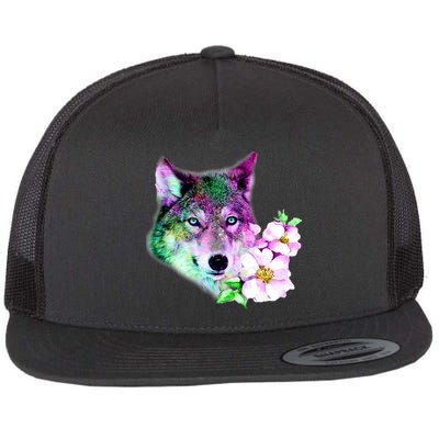 Flower Colorful Wilderness Wolf Flatbill Hat