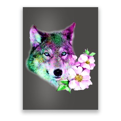 Flower Colorful Wilderness Wolf Poster