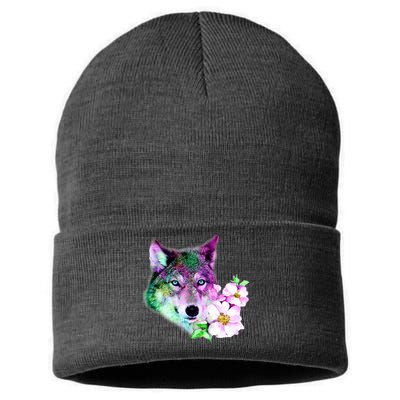 Flower Colorful Wilderness Wolf Sustainable Knit Beanie