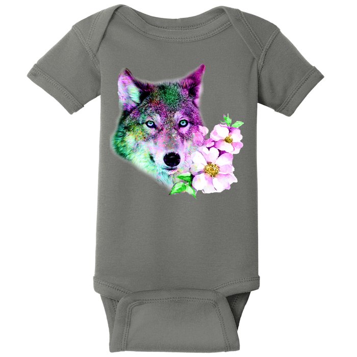 Flower Colorful Wilderness Wolf Baby Bodysuit