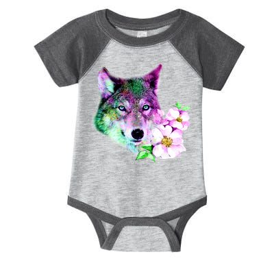 Flower Colorful Wilderness Wolf Infant Baby Jersey Bodysuit