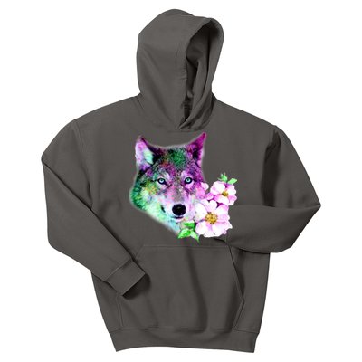 Flower Colorful Wilderness Wolf Kids Hoodie