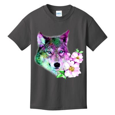 Flower Colorful Wilderness Wolf Kids T-Shirt