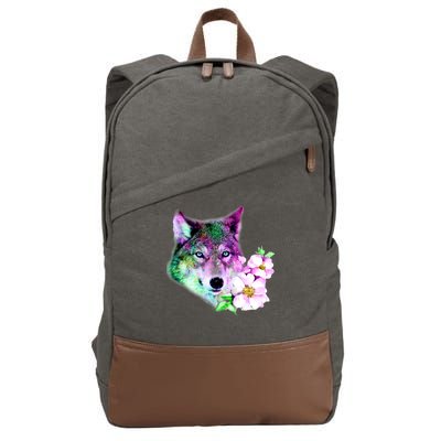 Flower Colorful Wilderness Wolf Cotton Canvas Backpack