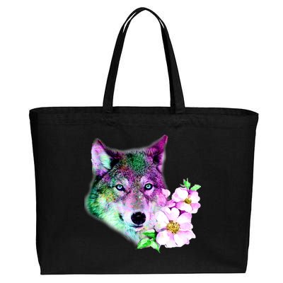 Flower Colorful Wilderness Wolf Cotton Canvas Jumbo Tote