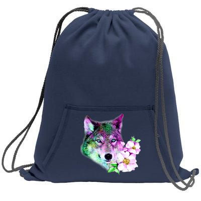 Flower Colorful Wilderness Wolf Sweatshirt Cinch Pack Bag