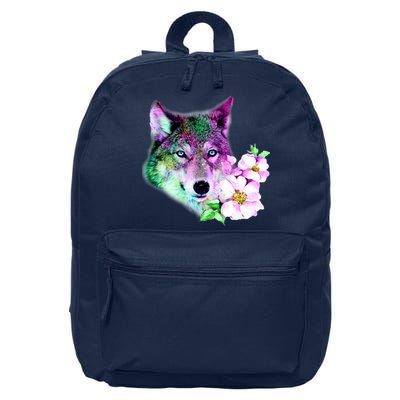 Flower Colorful Wilderness Wolf 16 in Basic Backpack