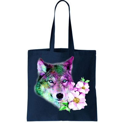 Flower Colorful Wilderness Wolf Tote Bag